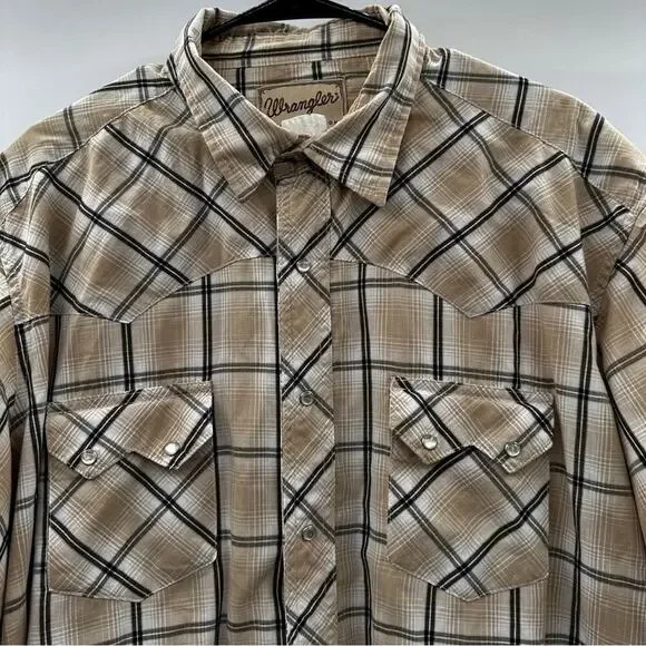 Vintage Wrangler‎ Plaid Pearl Snap Button Down Short Sleeve Western Shirt Sz 2XL